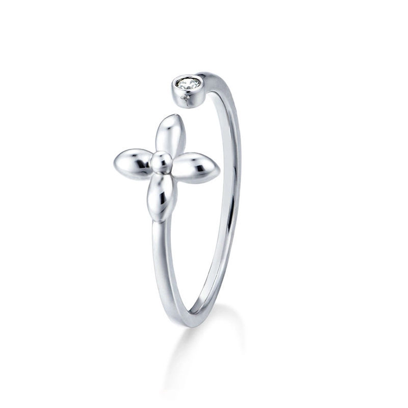 14K White Gold Wedding Rings with Diamond Flower Ring for Women 1