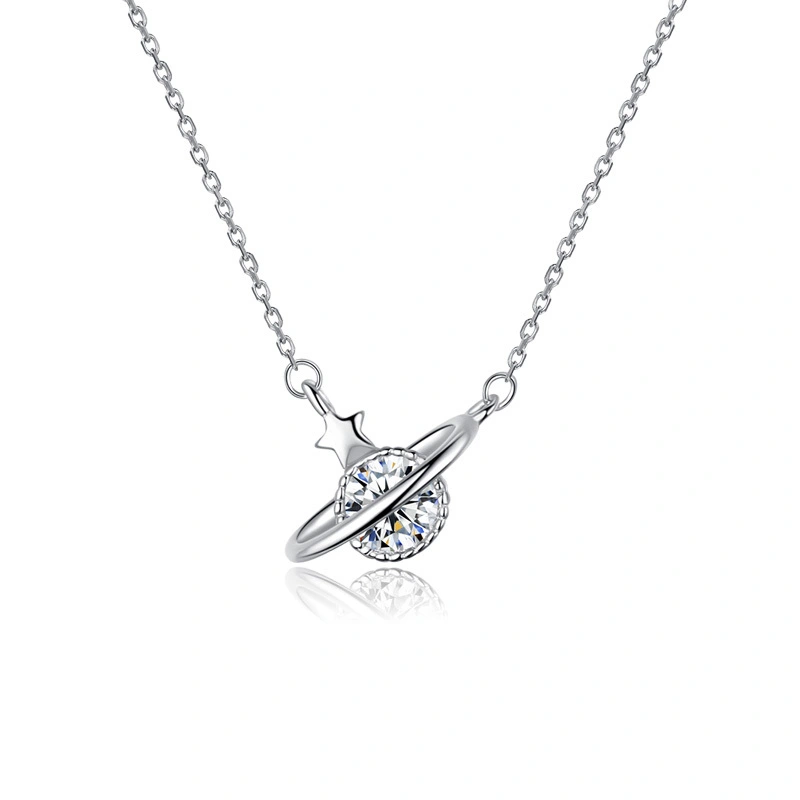 Wholesale Solar System Sterling Silver Pendant Necklace with Zircons for Women 1