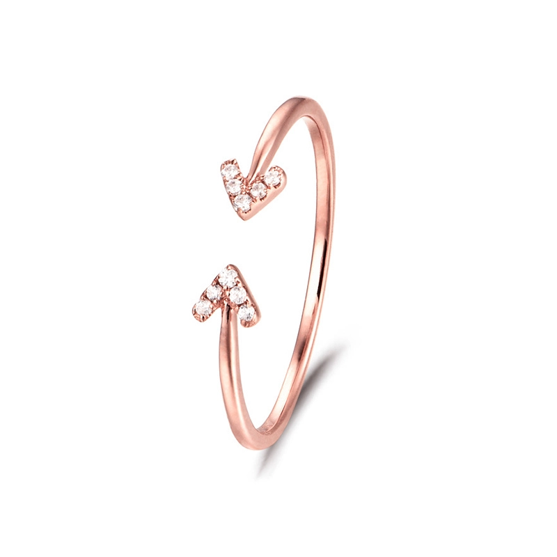 14K Rose Gold Double Arrow Diamond Promise Rings 1
