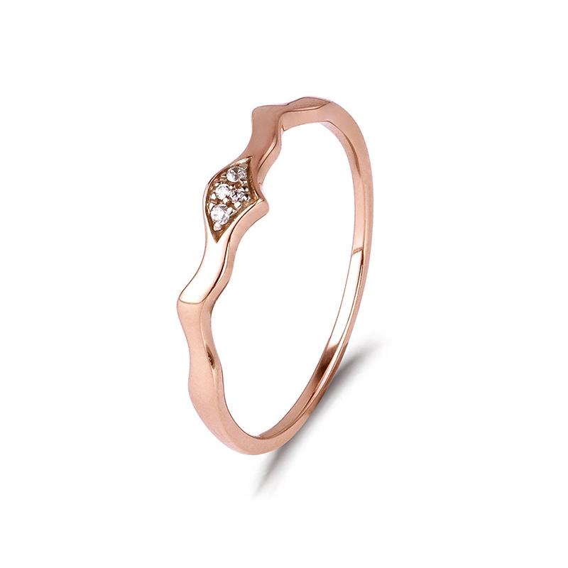 Diamond Promise Rings in 14K Rose Gold Ripple Band for Women 1