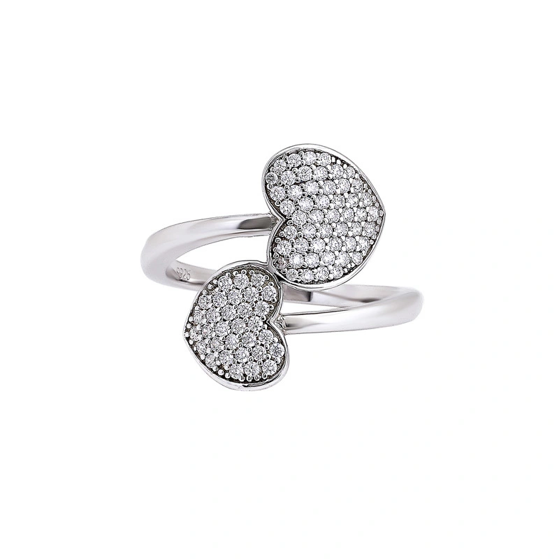 Double Heart Cubic Zirconia Rings in Sterling Silver 14K White Gold Plated for Women 1