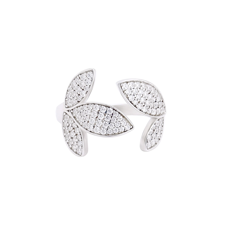 Leaf Cubic Zirconia Rings in Sterling Silver for Women 1