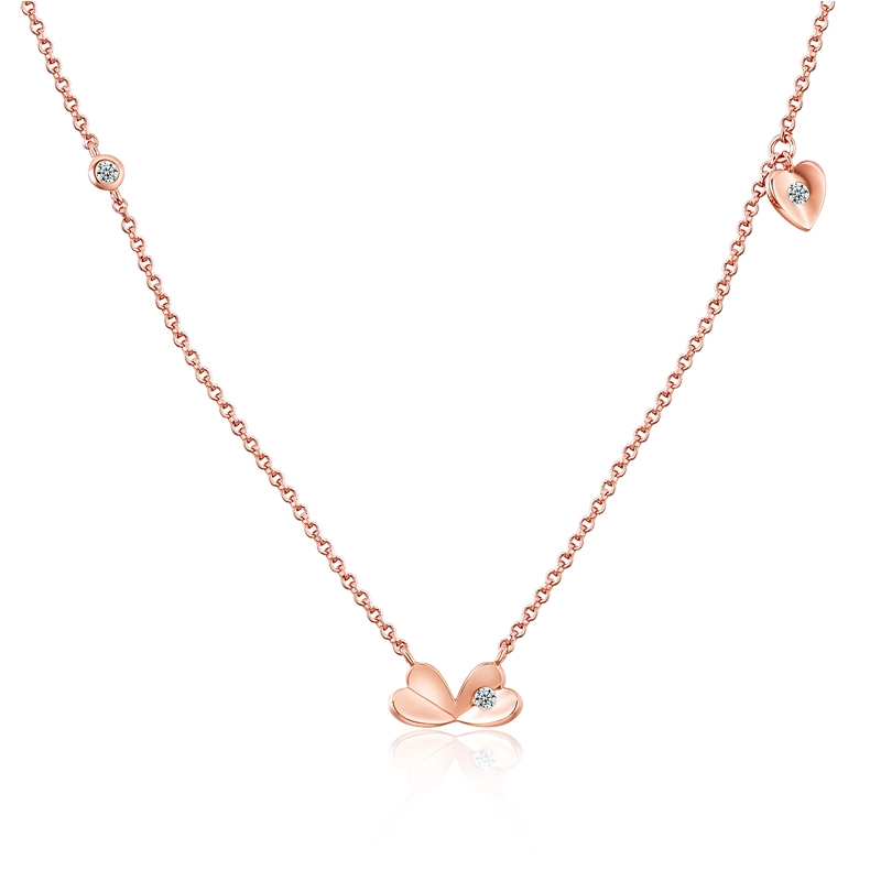Sterling Silver Heart Pendant Necklace 14K Rose Gold Plated 1