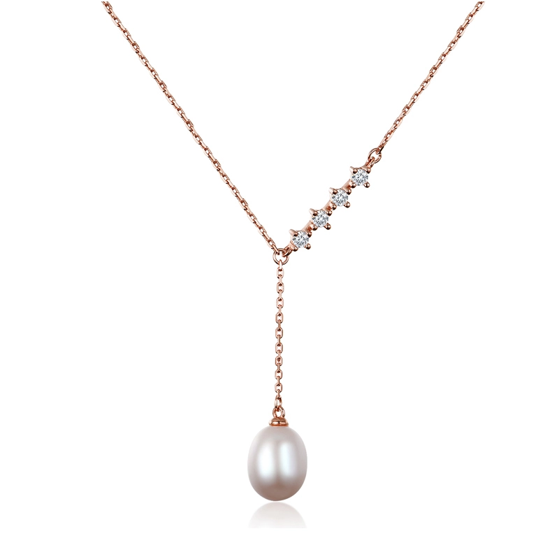Y-Shaped Sterling Silver Pearl Drop Necklace for Ladies 1