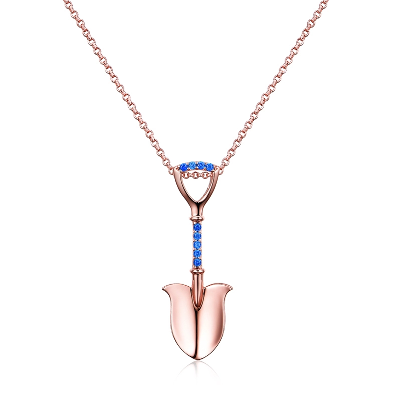 Shovel Silver Pendant Necklace Pave Set Zircons 1