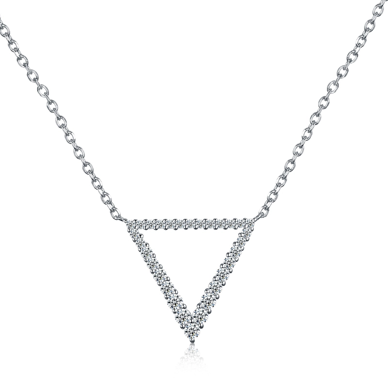 Triangle Silver Pendant Necklace Pave Set Cubic Zircons 18K Gold Plated 1