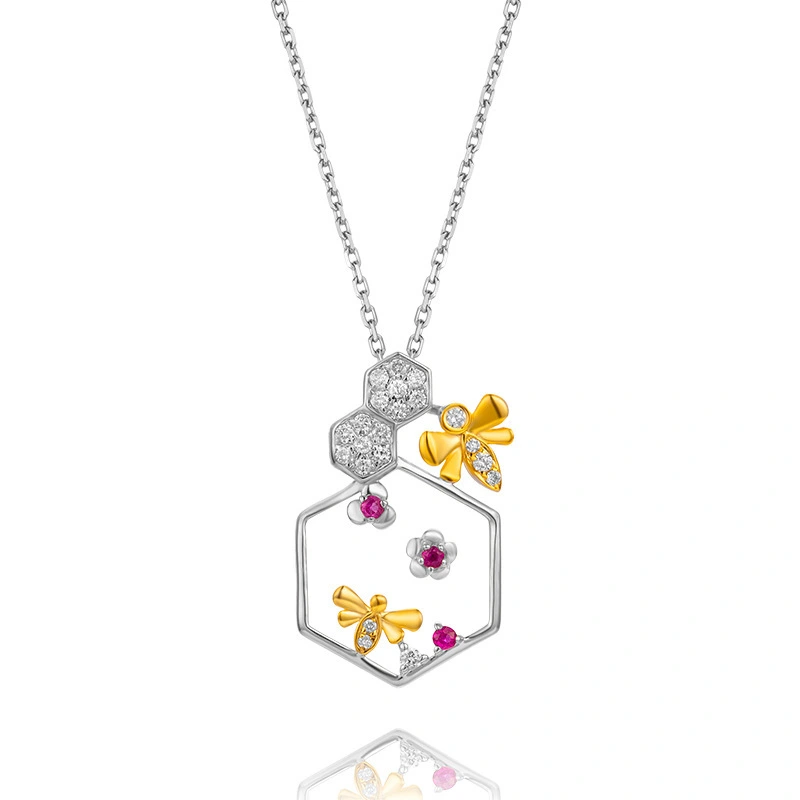 Pretty Honey Bee White Gold Diamond Necklace in 18K Gold 1