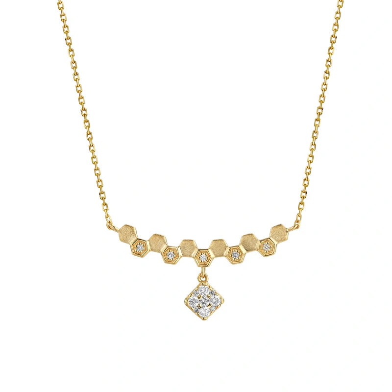 Honeycomb 18K Gold Diamond Necklace 0.19ct Diamond Pendant 1