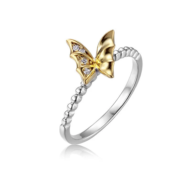 Quality Butterfly 18K White Gold Wedding Rings 0.026ct Diamond Oem 1