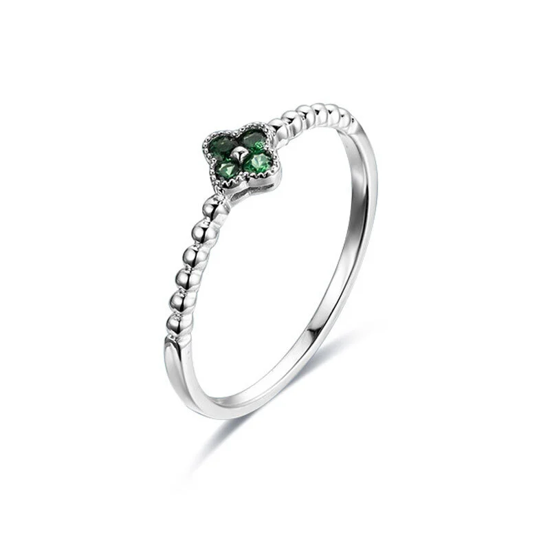 18K White Gold Wedding Rings with Tsavorite Four Clover 1