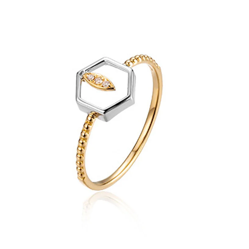 Honeycomb 18K Yellow Gold Engagement Rings 0.014ct Diamond 1