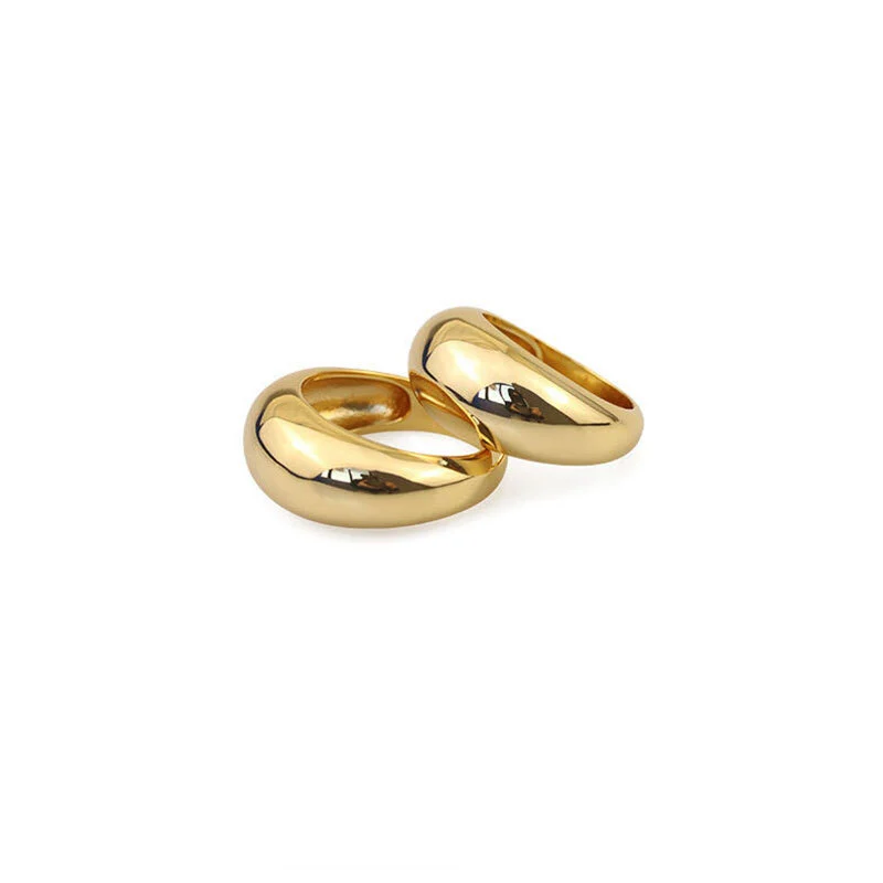 Vintage Bold Plain Silver Ring Band 18K Yellow Gold Plated 1