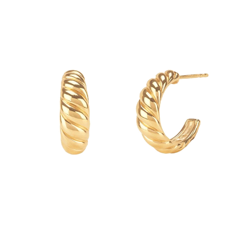 Hemp Rope Shape Bold Golden Sterling Silver Hoop Earring 1