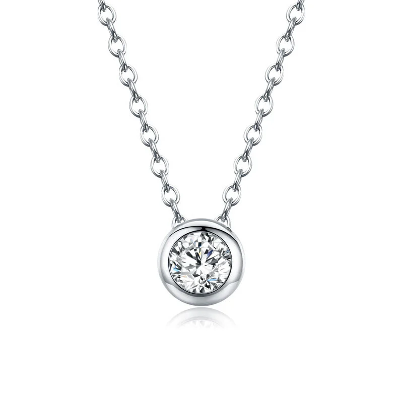 Round Moissanite Necklace 925 Sterling Silver Pendant Necklace For Women 1