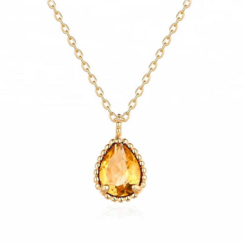 Sterling Silver Pear Shape Citrine Crystal Necklace 1