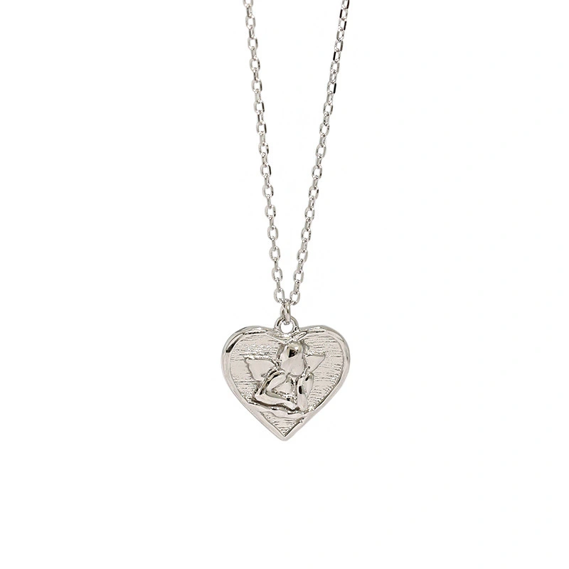 Love God Cupid Solid 925 Silver Heart Pendant Necklace for Women 1