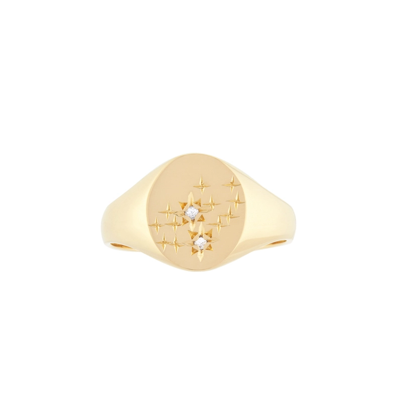 14K Custom Signet Gold Band Ring With Diamonds for Women 1