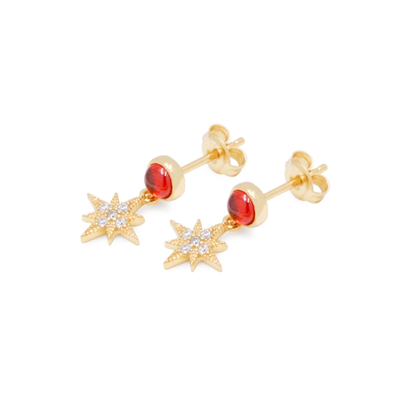 Sterling Silver Star Earrings Bezel Zircons Gold Plated for Women 1