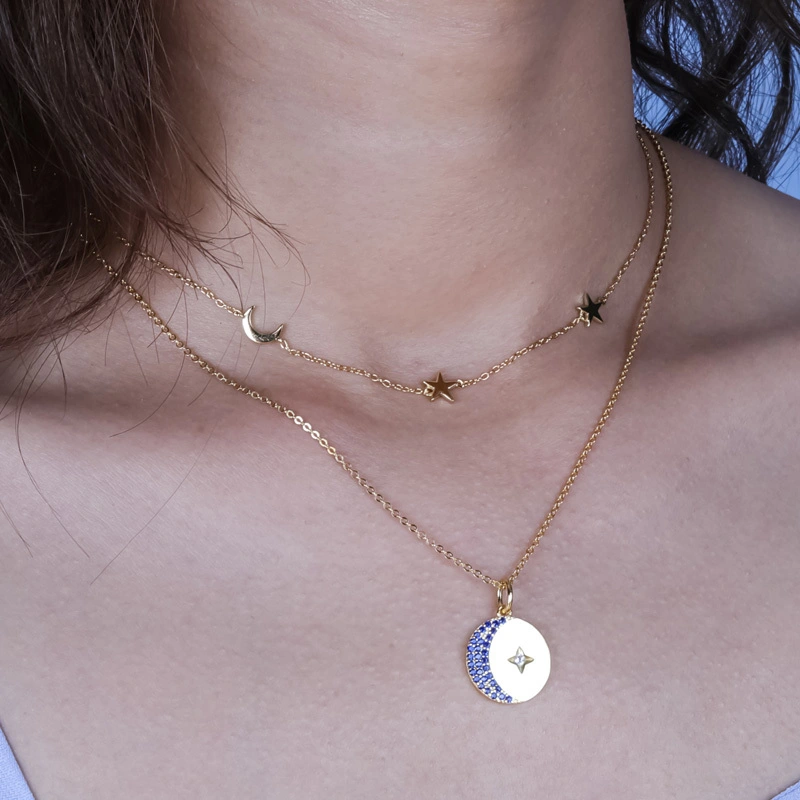 Crescent Moon And Star Necklace Sterling Silver Gold Plated Jewelry 1