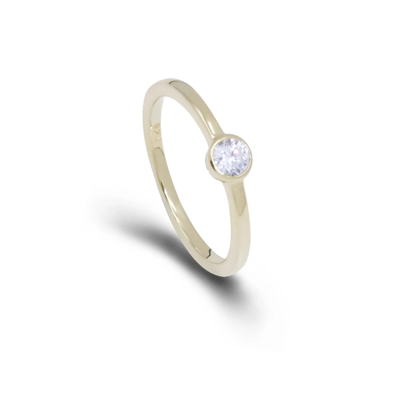 4A Cubic Zircon Bezel Setting Sterling Silver Gold Plated Rings 1
