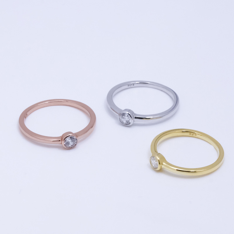 4A Cubic Zircon Bezel Setting Sterling Silver Gold Plated Rings 4