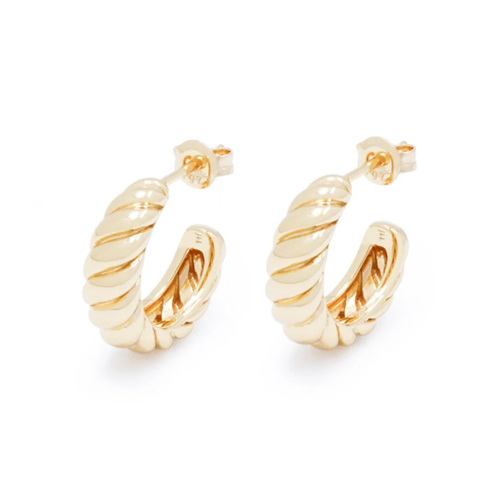 Chunky Silver Hoop Earring Stud 18K Yellow Gold Plated Trendy Jewelry 1