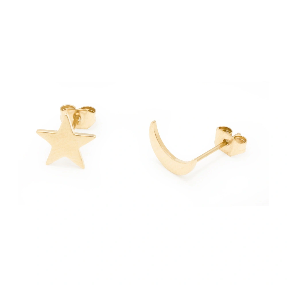 Star And Moon Earrings Studs Gold Plated Sterling Silver 1