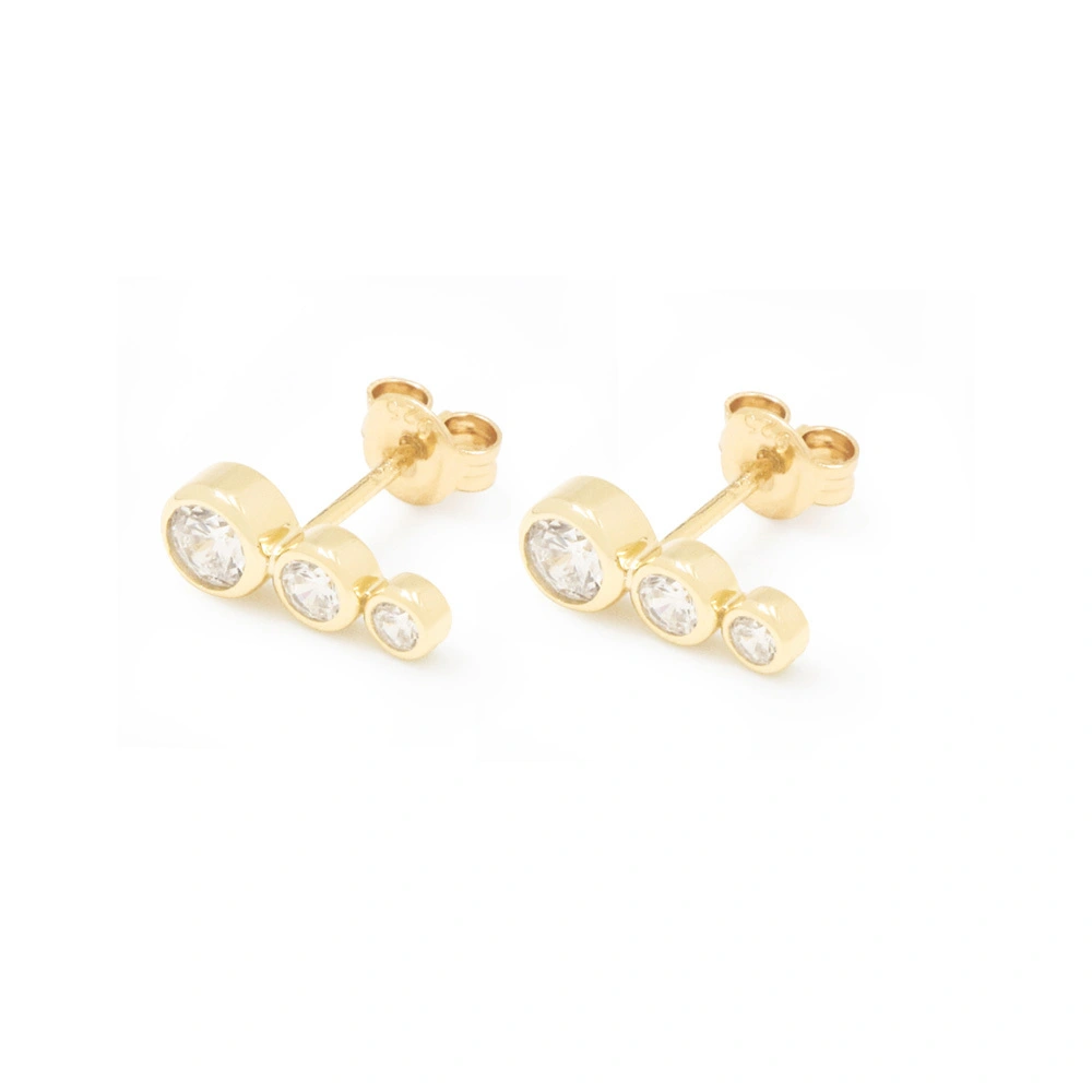 Bezel Set Cubic Zirconia Earrings Stud 18K Yellow Gold Color for Girls 1