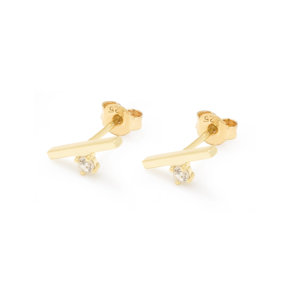 Bar Cubic Zirconia Earrings Stud 18K Yellow Gold Plated for Girls 1