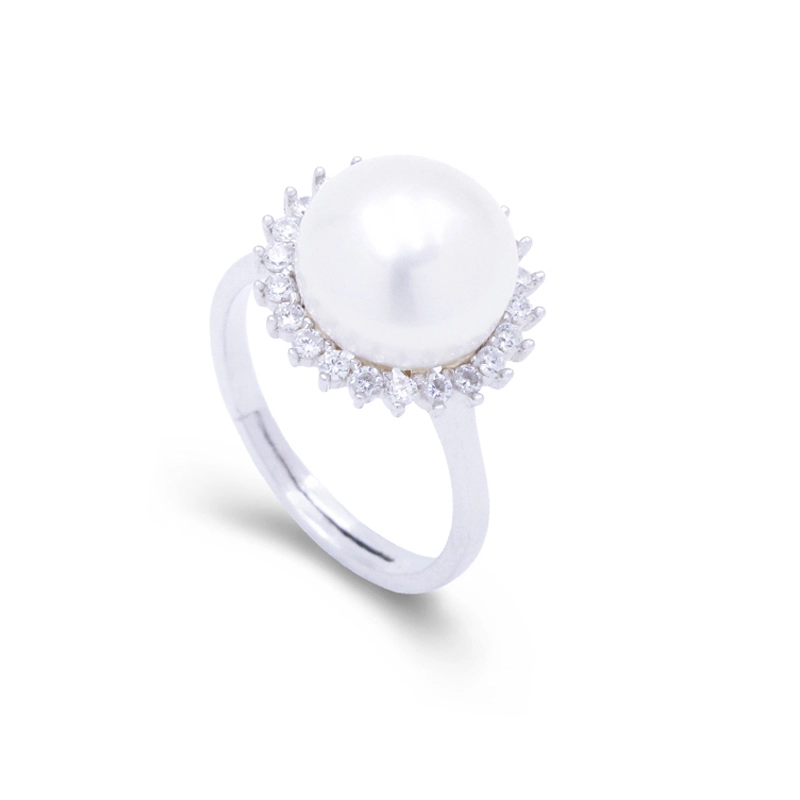 Trendy Natural Pearl Promise Ring Sterling Silver Pave Set Zircons 1