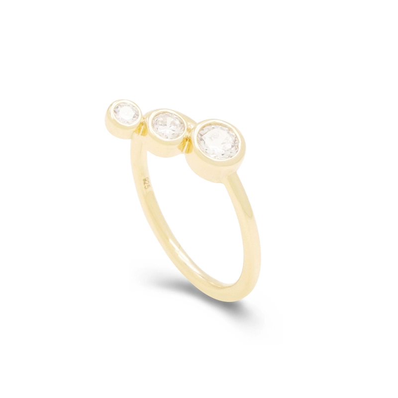 Cubic Zirconia Silver Ring Band Yellow Gold Tone 1