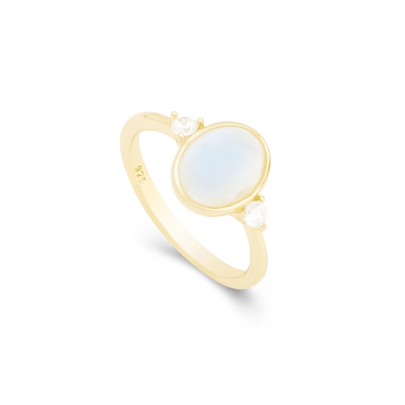 Blue Moonstone Ring Sterling Silver with Zircons 18K Yellow Gold Plated 1