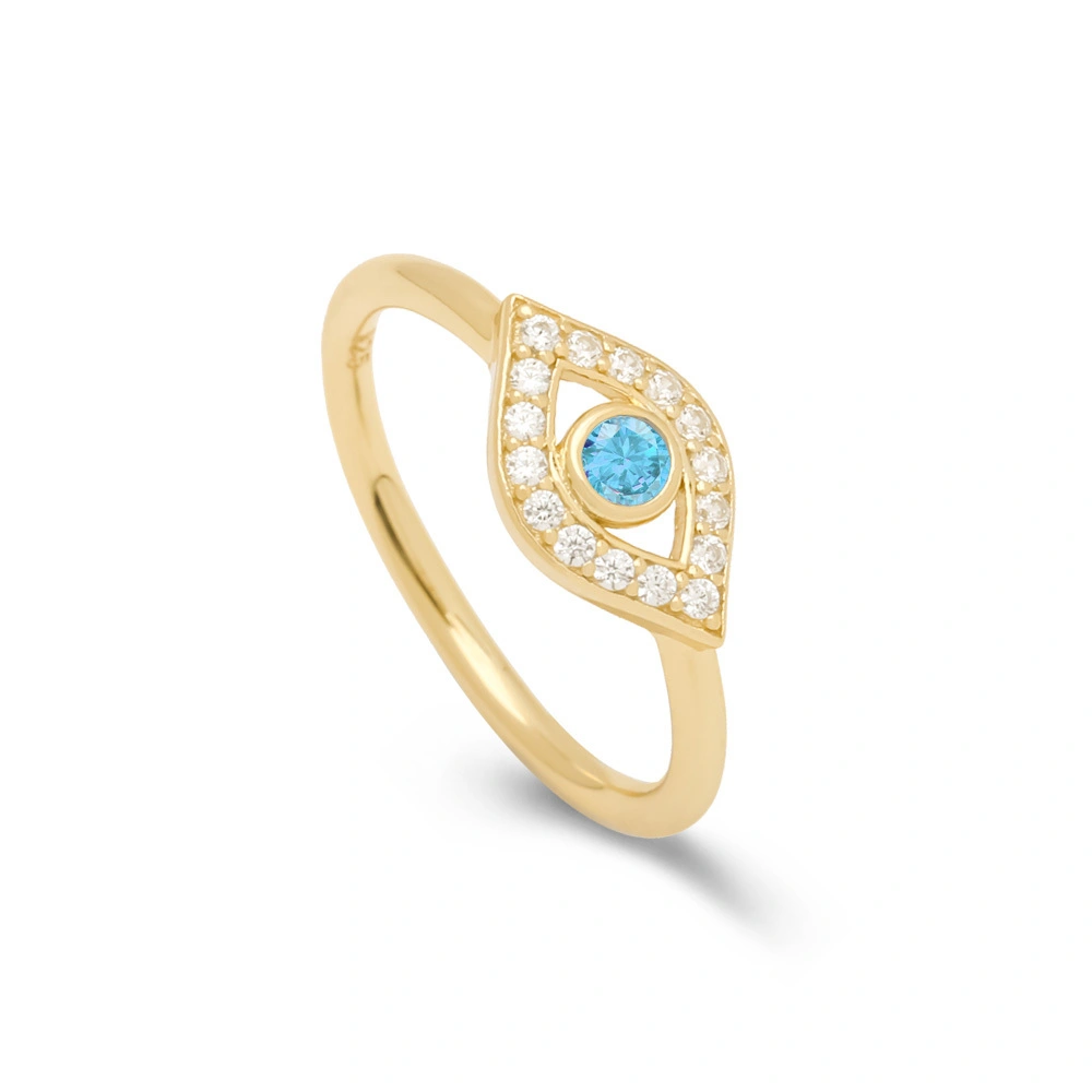 Evil Eye Ring Silver Gold Plated Blue Cubic Zirconia 1