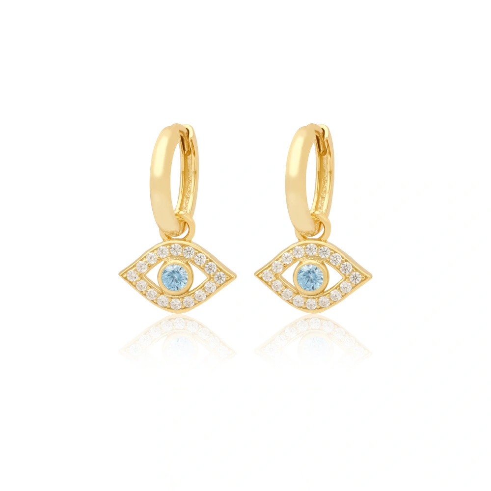 Hoop Cubic Zirconia Blue Evil Eye Earring in Sterling Silver Gold Plated 1