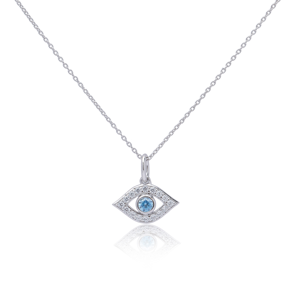 Blue Evil Eye Necklace Zircons Sterling Silver 18K Gold Plated 2