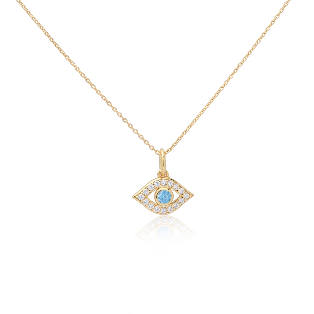 Blue Evil Eye Necklace Zircons Sterling Silver 18K Gold Plated 1
