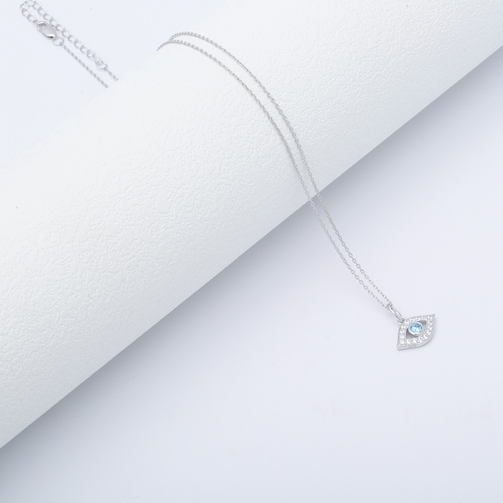 Blue Evil Eye Necklace Zircons Sterling Silver 18K Gold Plated 4