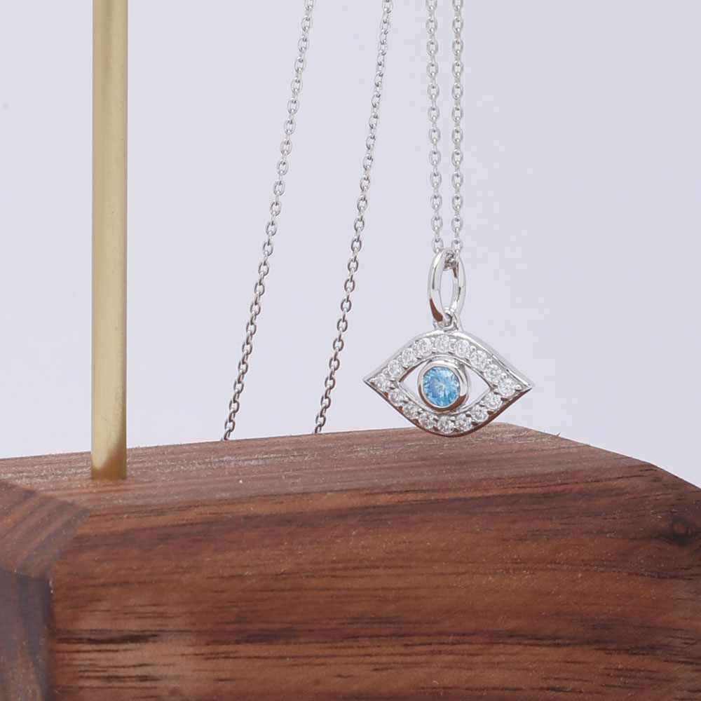 Blue Evil Eye Necklace Zircons Sterling Silver 18K Gold Plated 5