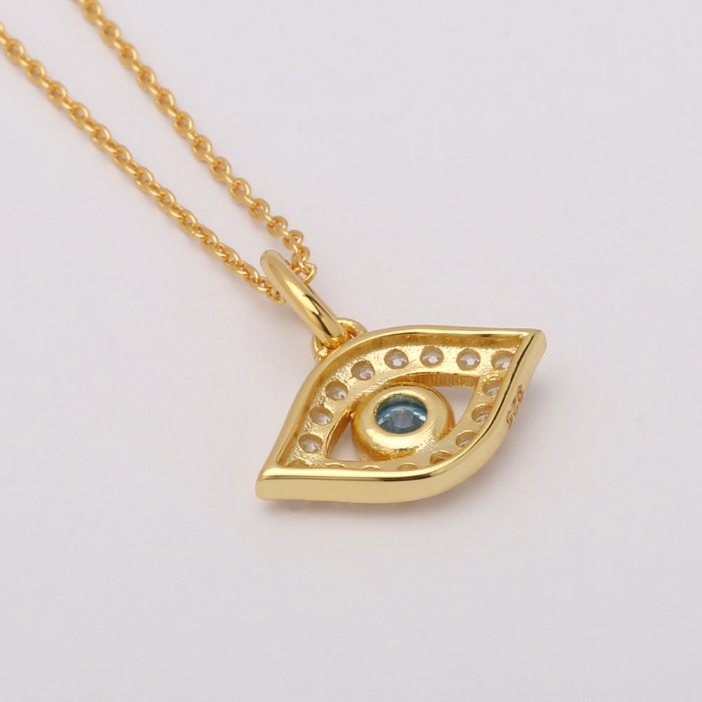 Blue Evil Eye Necklace Zircons Sterling Silver 18K Gold Plated 6