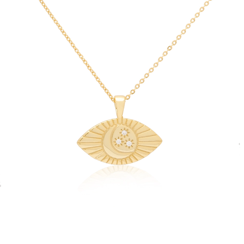 Sterling Silver Evil Eye Pendant Necklace Zircons Gold Plated Jewelry 1