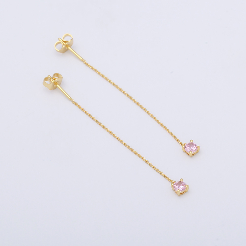 Line Pendant Cubic Zirconia Earrings 18K Yellow Gold Plated 3