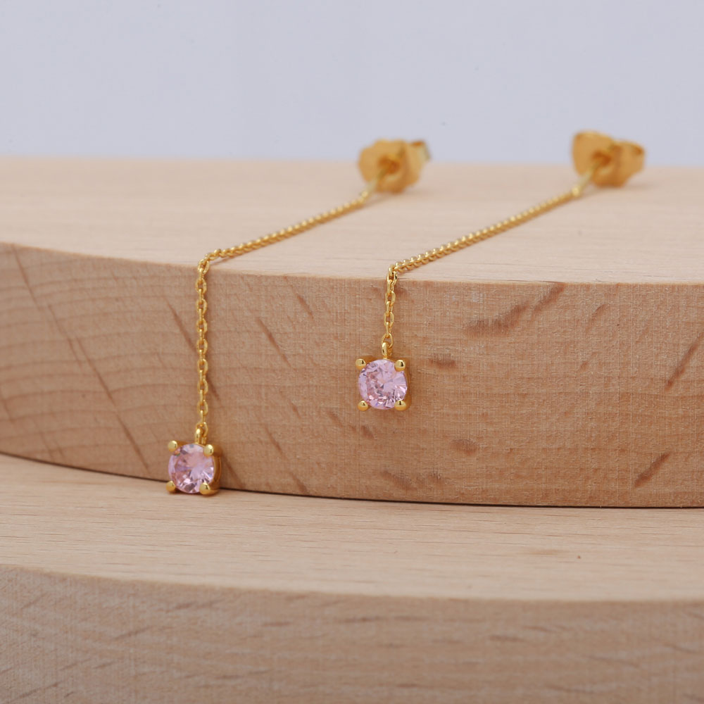 Line Pendant Cubic Zirconia Earrings 18K Yellow Gold Plated 2