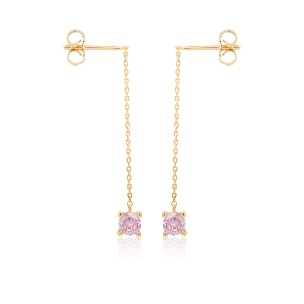 Line Pendant Cubic Zirconia Earrings 18K Yellow Gold Plated 1