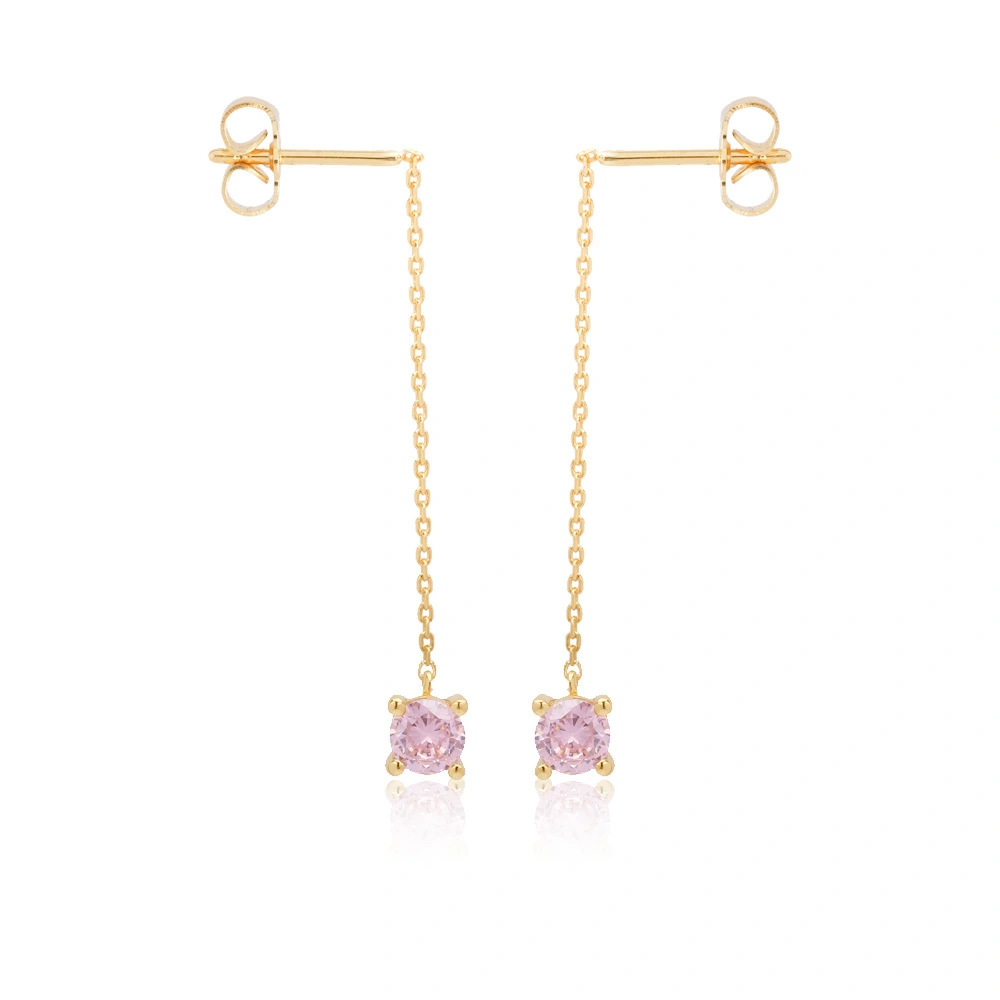 Line Pendant Cubic Zirconia Earrings 18K Yellow Gold Plated 1