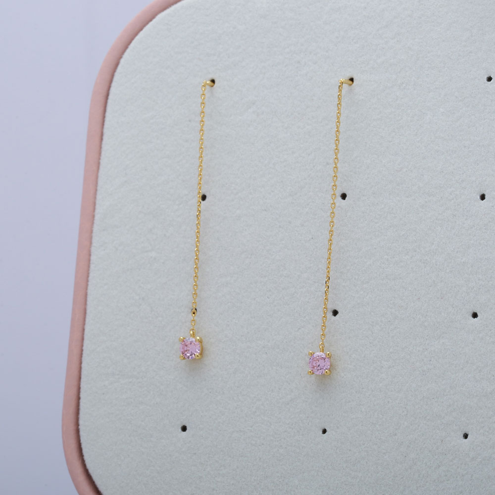 Line Pendant Cubic Zirconia Earrings 18K Yellow Gold Plated 4