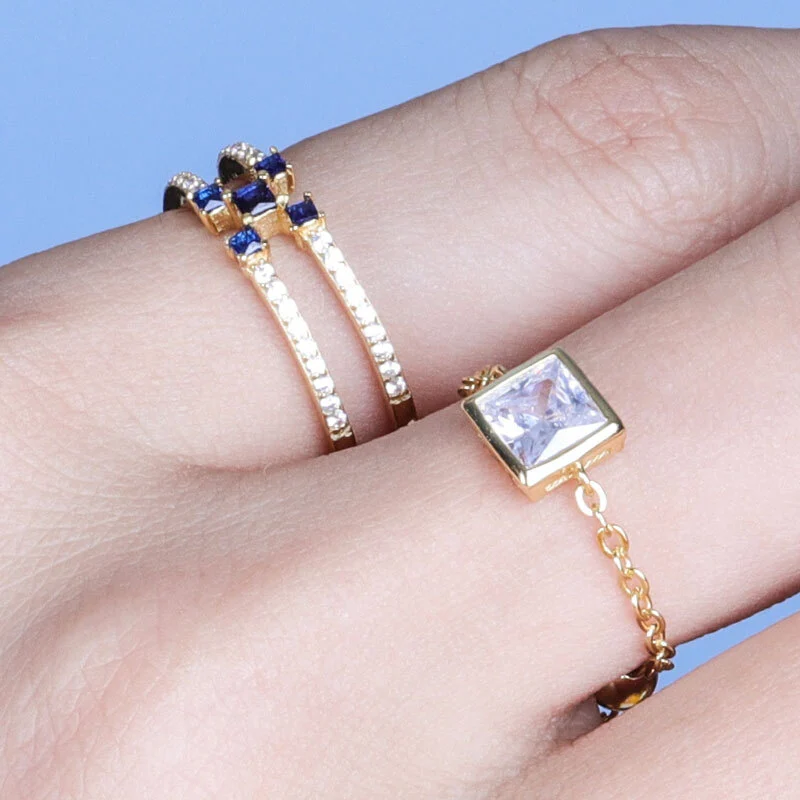 Cubic Zirconia Chain Link Ring Gold Plated Silver 1