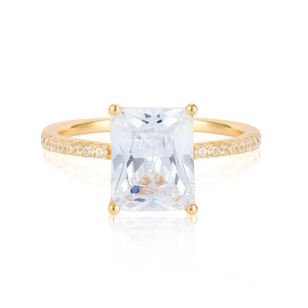 Sterling Silver Zircon Engagement Ring Gold Plated 1