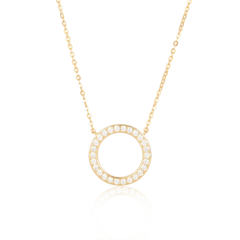 Circle Silver Pendant Necklace Pave Set Cubic Zircon Stone Gold Plated 1