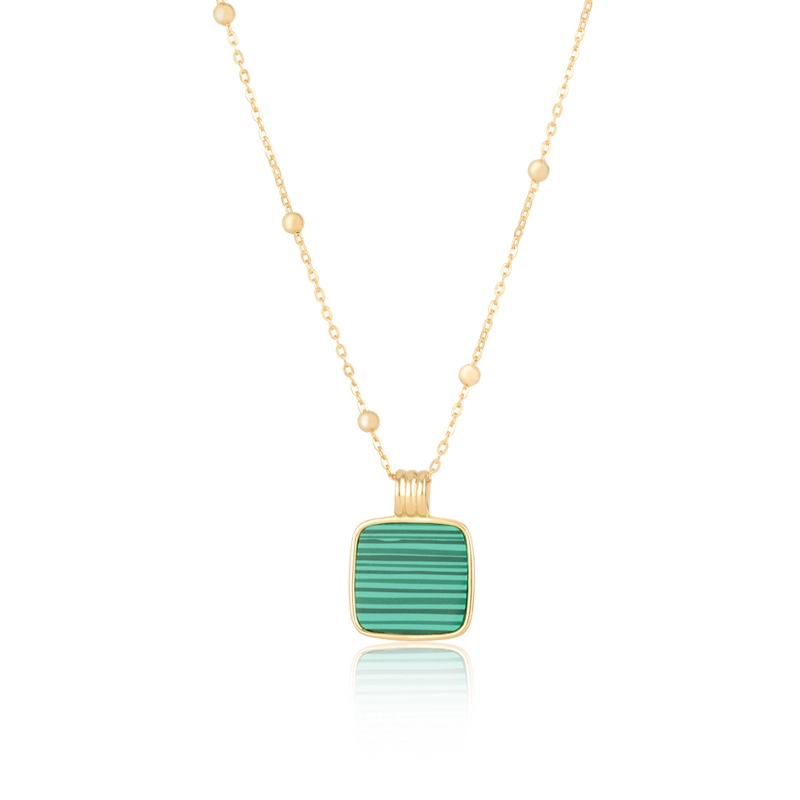 Malachite Pendant Necklace Silver 18K Yellow Gold Plated Chain 1