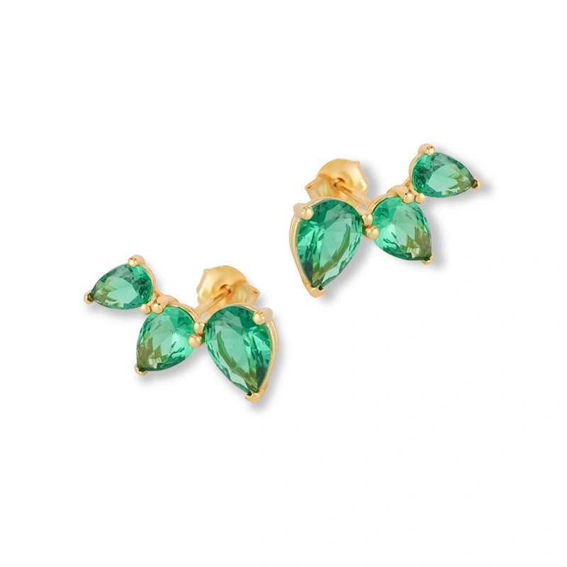 Green Cubic Zirconia Small Earrings Prong Set Gold Plated 1